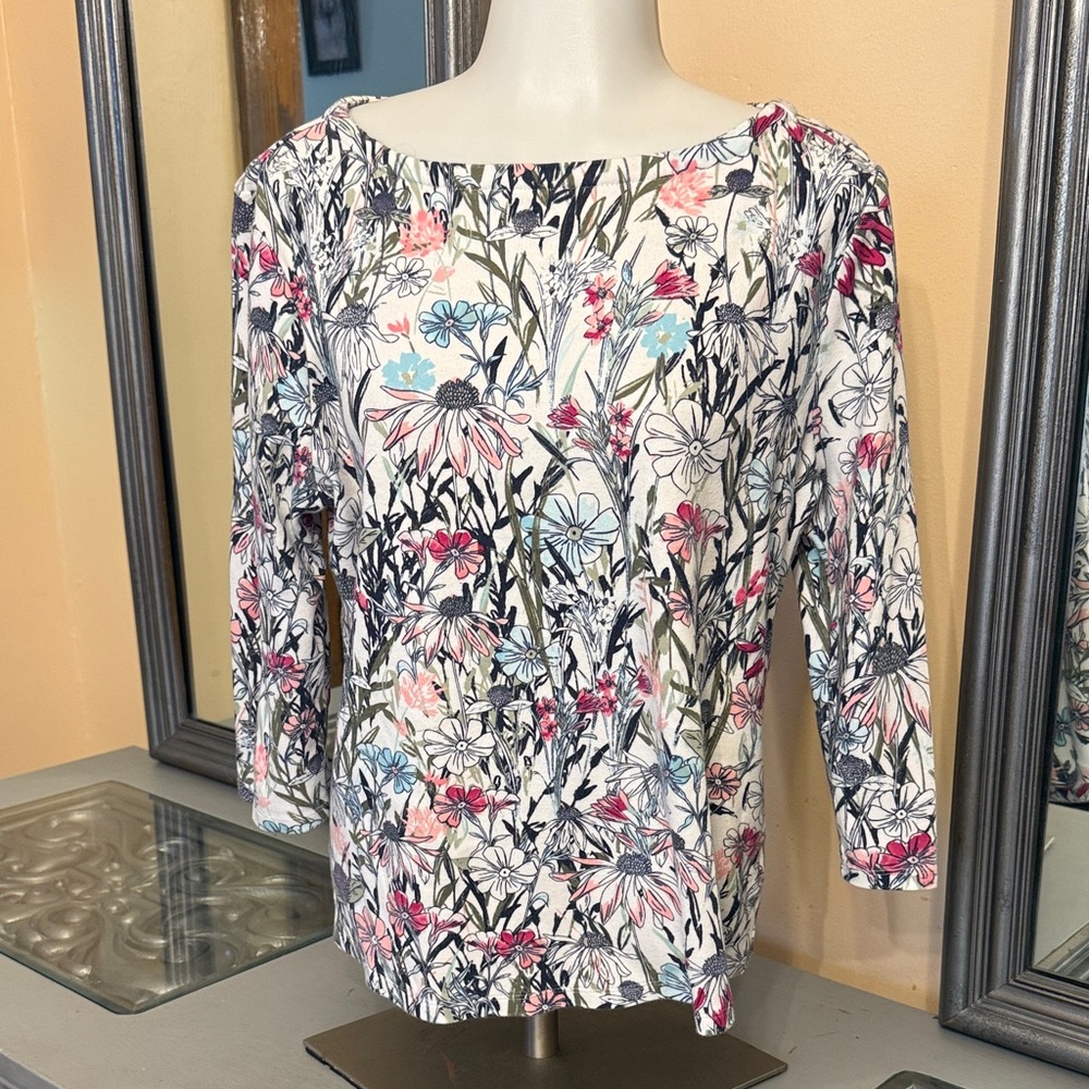 Charter Club Large Pima Cotton Multicolor Floral Blouse